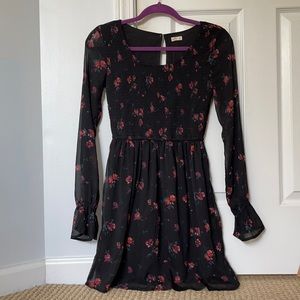 Floral Black Mini Dress/ Size XS